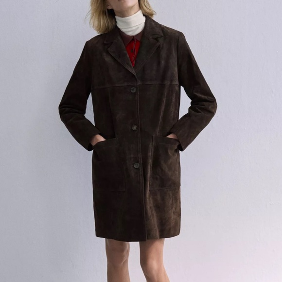 Zara Jackets & Blazers - Zara Dark Brown Suede Leather Coat